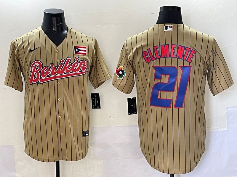 Men Puerto Rico #21 Clemente Brown Stripe Joint Name 2025 Nike MLB Jersey style 12